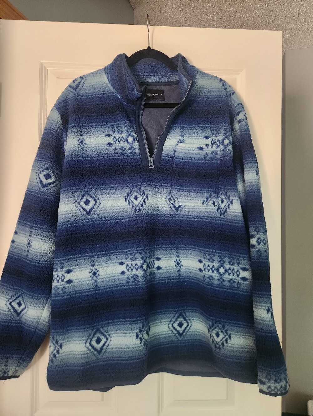 Lucky Brand Men's Blue Patterned Half-Zip Fleece Pullover, XL